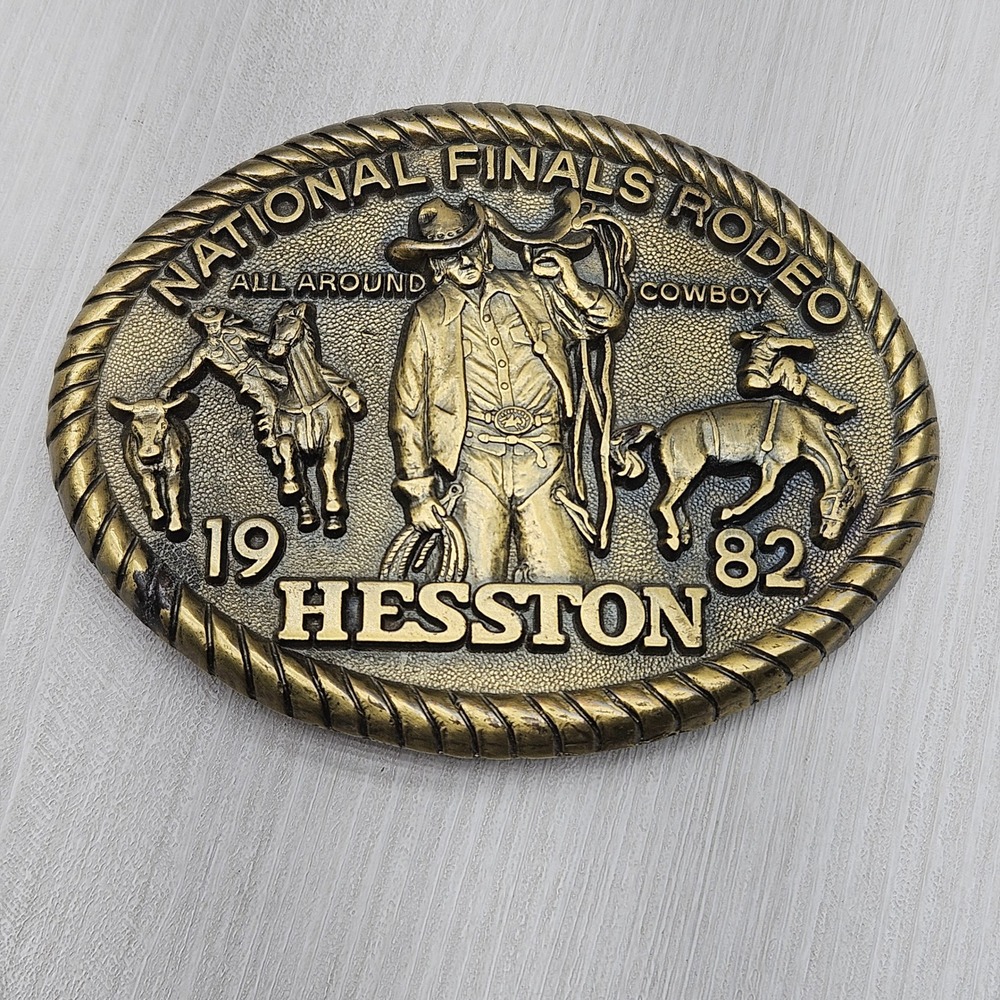 Vintage 1982 Hesston National Finals Rodeo NFR Belt Buckle 8th Edition Brass - Picture 1 of 3